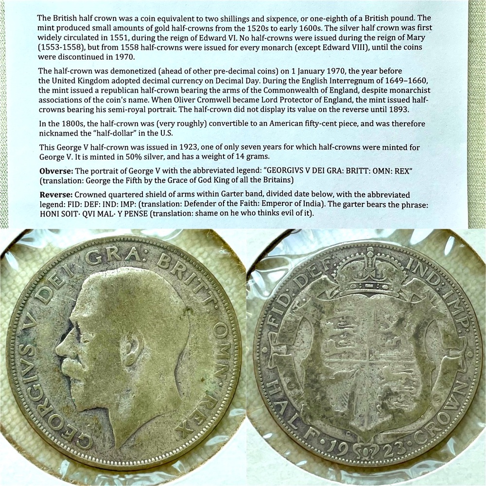 1923 SILVER HALF CROWN UNITED KINGDOM IN PRESENTATION CASE - 14.14g OF .500